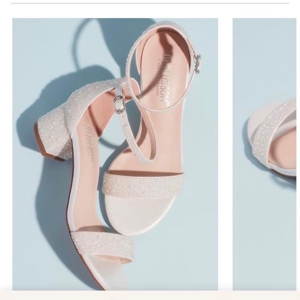 David’s Bridal Allover Iridescent Pearl Low Block Heel Sandals